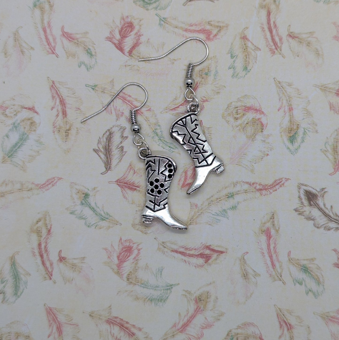 Cowgirl Boots Earrings Silver